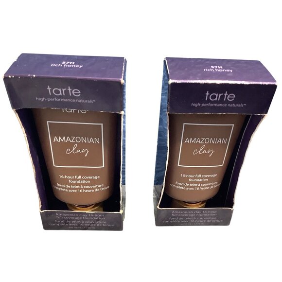 2 Tarte Amazonian Clay Foundation 57H Rich Honey 16-Hour Full Coverage Makeup - Picture 1 of 5